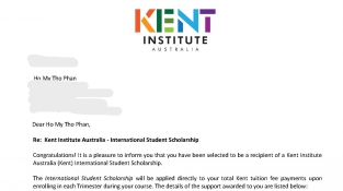 Học sinh Dream World giành học bổng cao nhất của Kent Institute Úc