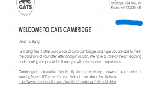 Hà Thu Hằng - Học sinh giành học bổng 55% học phí khóa Alevel tại CATS Cambridge (Vương quốc Anh)